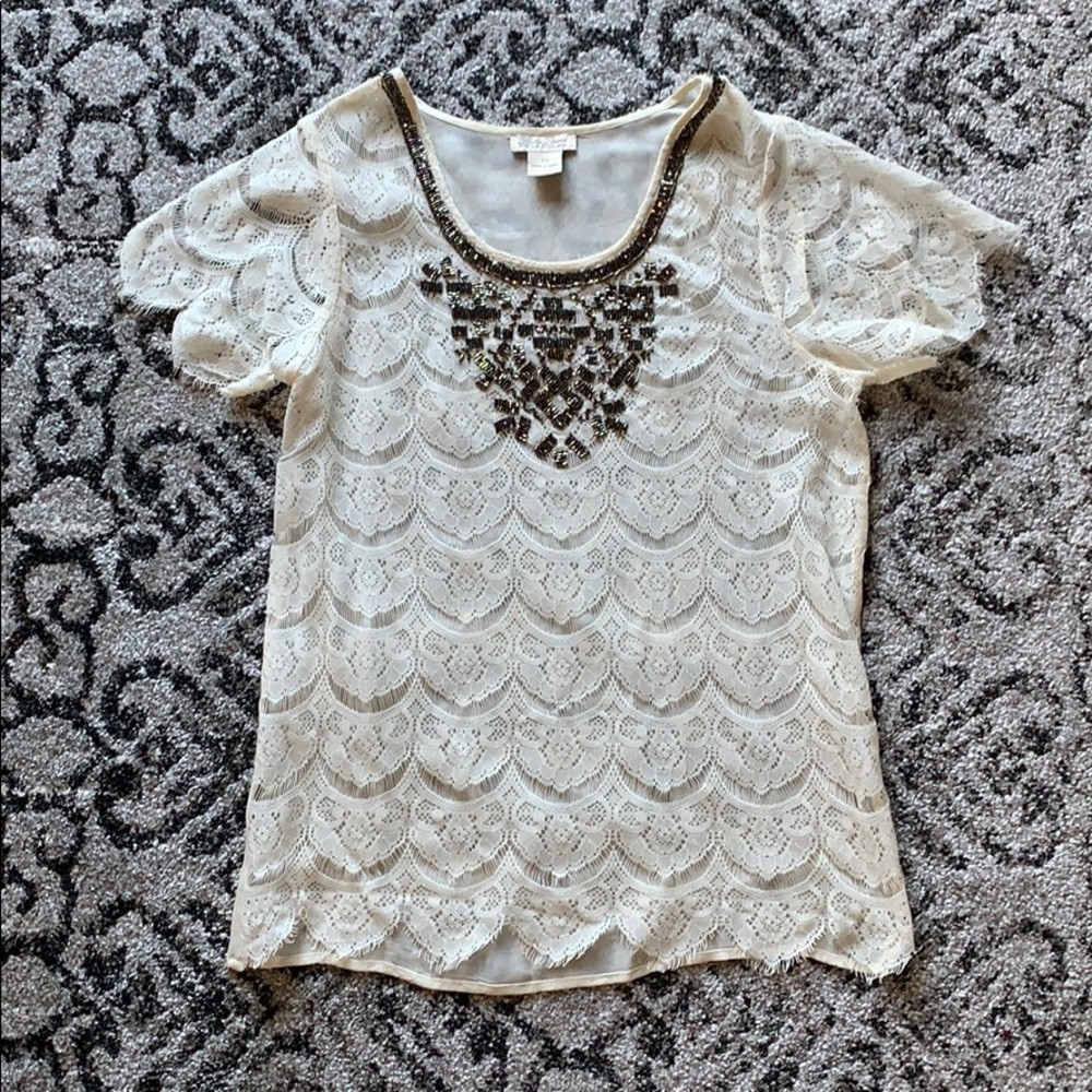 Lucky Brand boho beaded scalloped lace top
